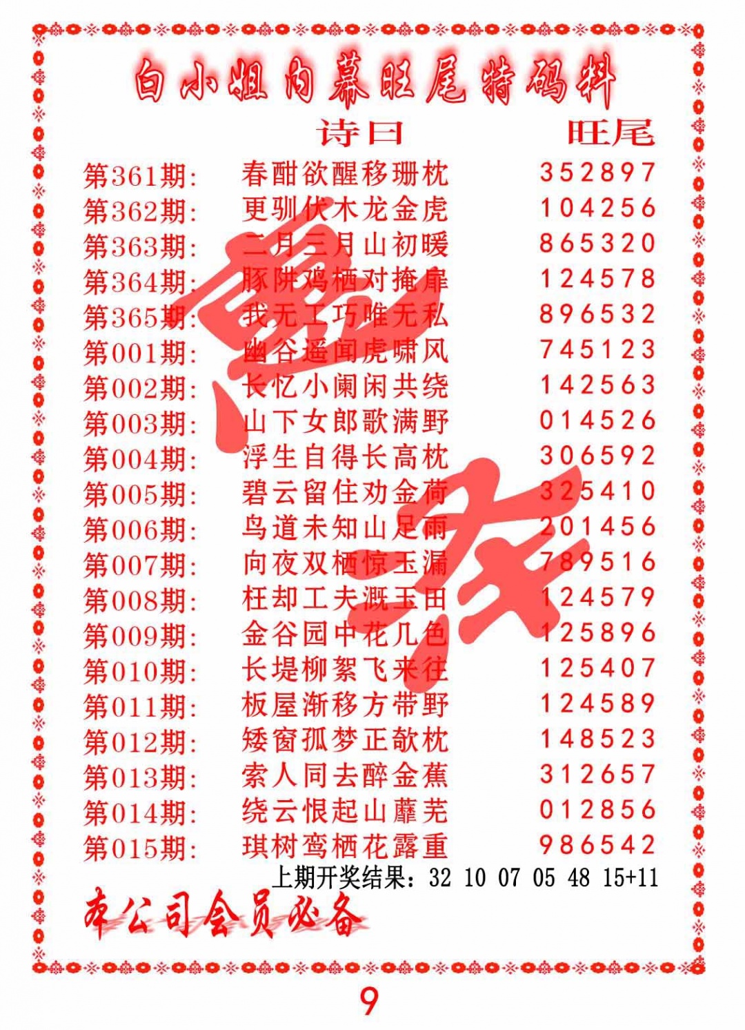 012期内幕旺尾特码料[图]
