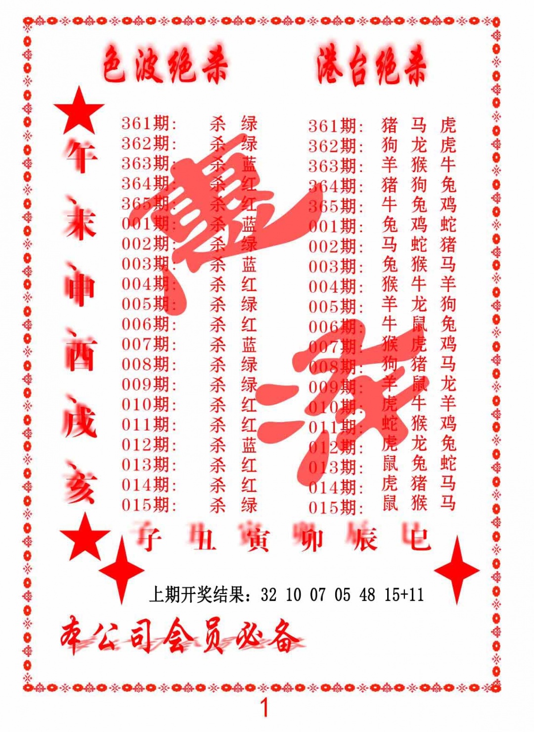 012期色波绝杀-港台绝杀[图]