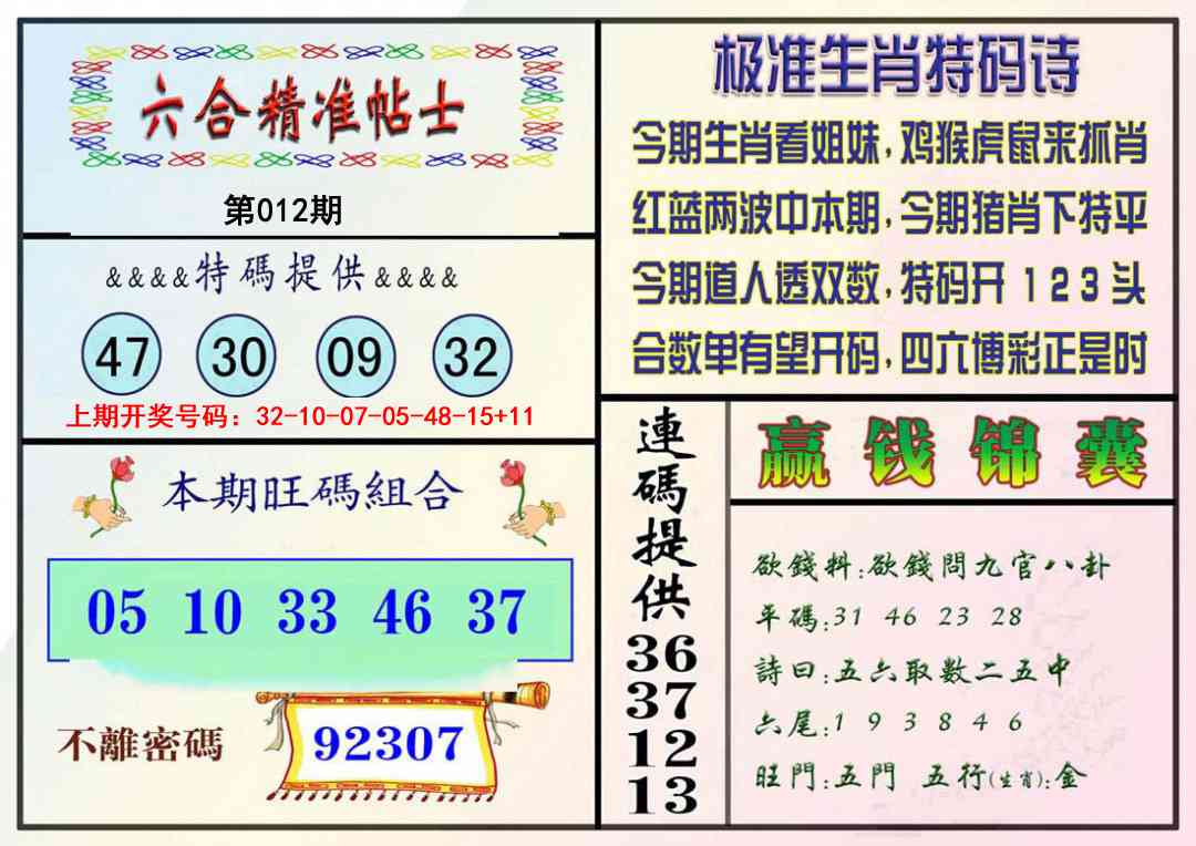 012期精准贴士[图]