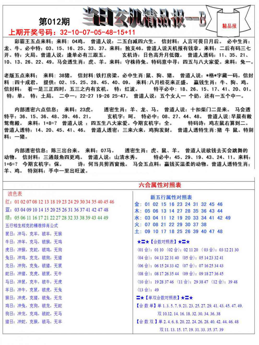 012期当日玄机精品报B[图]