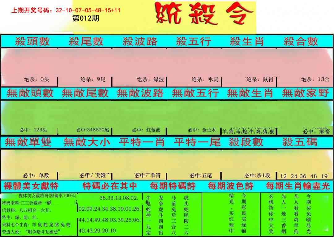 012期统杀令[图]