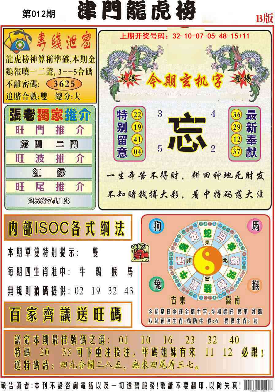 012期津门龙虎榜B[图]